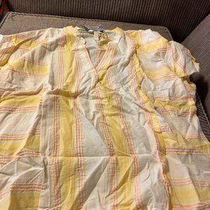 Yellow and white and red striped shirt